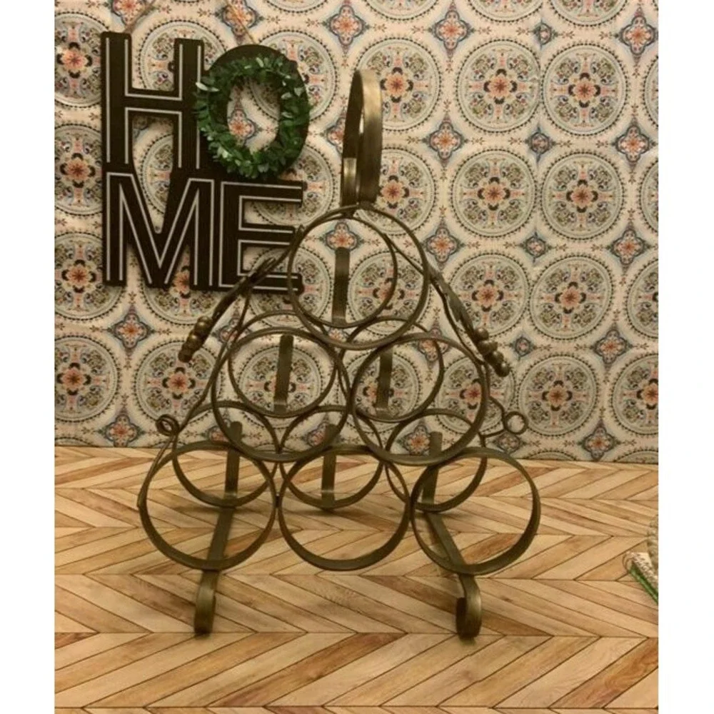 Metal Wine Bottle Rack with Grapes and Leaves 14.5